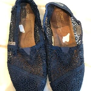 Toms blue Alpargata crochet slip on shoes size 10